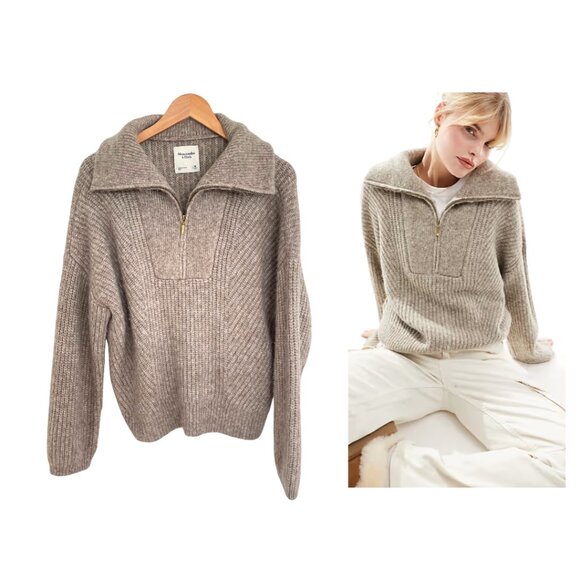 Abercrombie & Fitch Sweaters - Abercrombie & Fitch Sweater Women Medium Quarter Half Zip Brown Tan Chunky Knit
